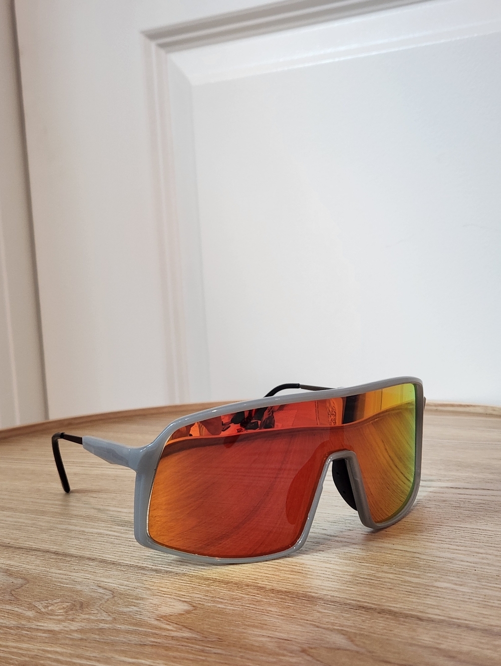 Sport Shield Sunglasses with Red-Orange Mirrored Lens